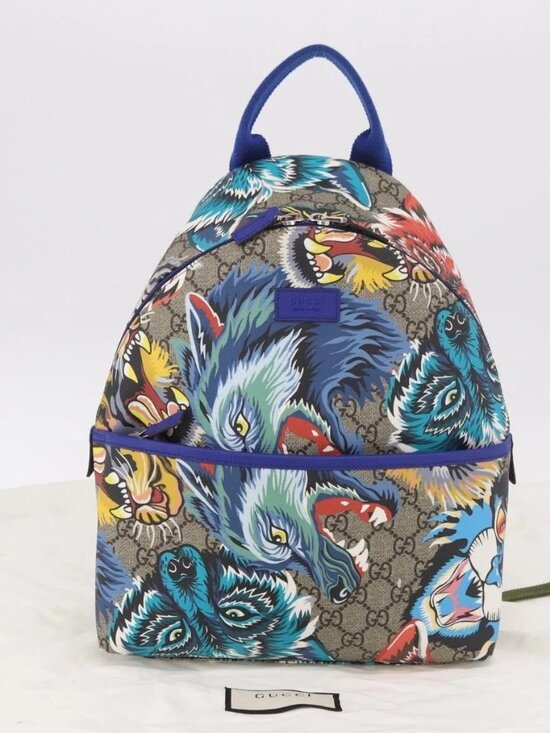 GUCCI GG Supreme Animal Print Backpack PVC Beige Silver 271327 Auth 167427SM main image 9